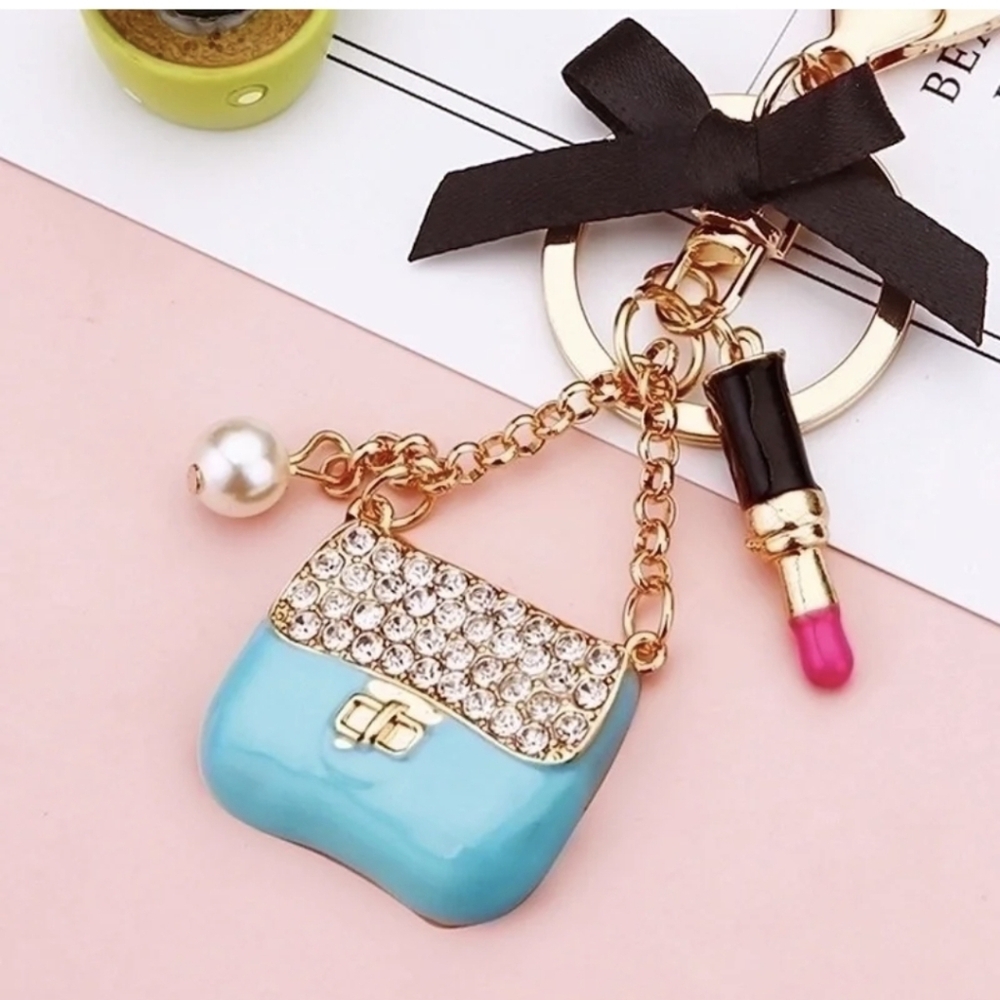 Chic Blue & Gold Purse Keychain/Bag Charm